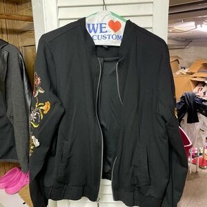 Du Jour floral Embroidered Black Bomber Jacket